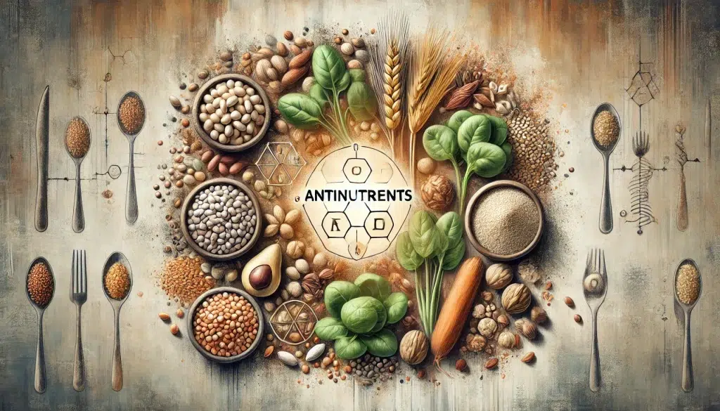DALL·E 2024 12 14 22.06.14 An artistic representation of antinutrients showing foods that commonly contain them such as legumes beans lentils whole grains nuts and spina 1024x585.webp