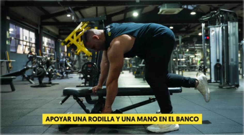 Remo con mancuerna: activación muscular, técnica y errores comunes 9 » Tienda VitaSport Apoyar una rodilla y mano en el banco