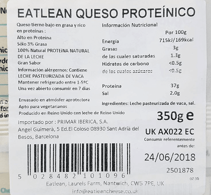 Composición nutricional queso Eatlean