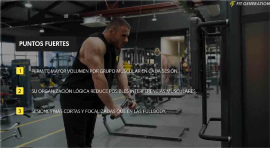 Puntos fuertes rutina push–pull–legs