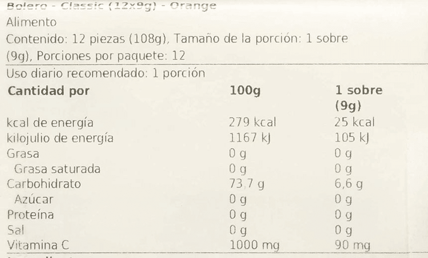 Información nutricional por sobre