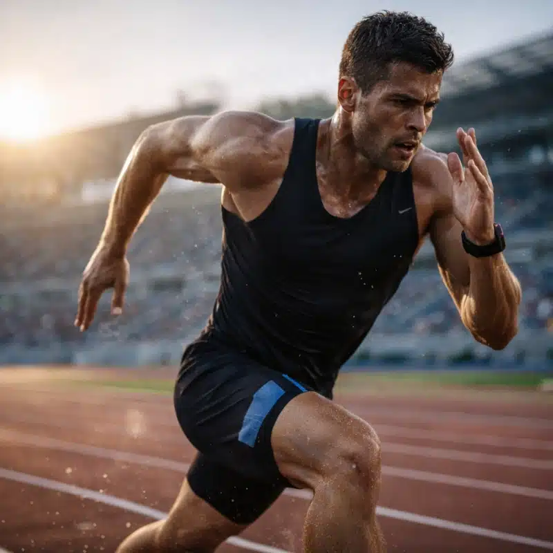Atleta entrenando alto rendimiento con enfoque científico y control del rendimiento